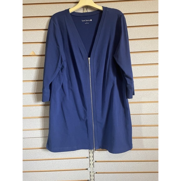Sport Savvy Long Sleeve Zip Up Knit Jacket Blazer Long Shirt Blue L EUC‎ - Picture 4 of 6